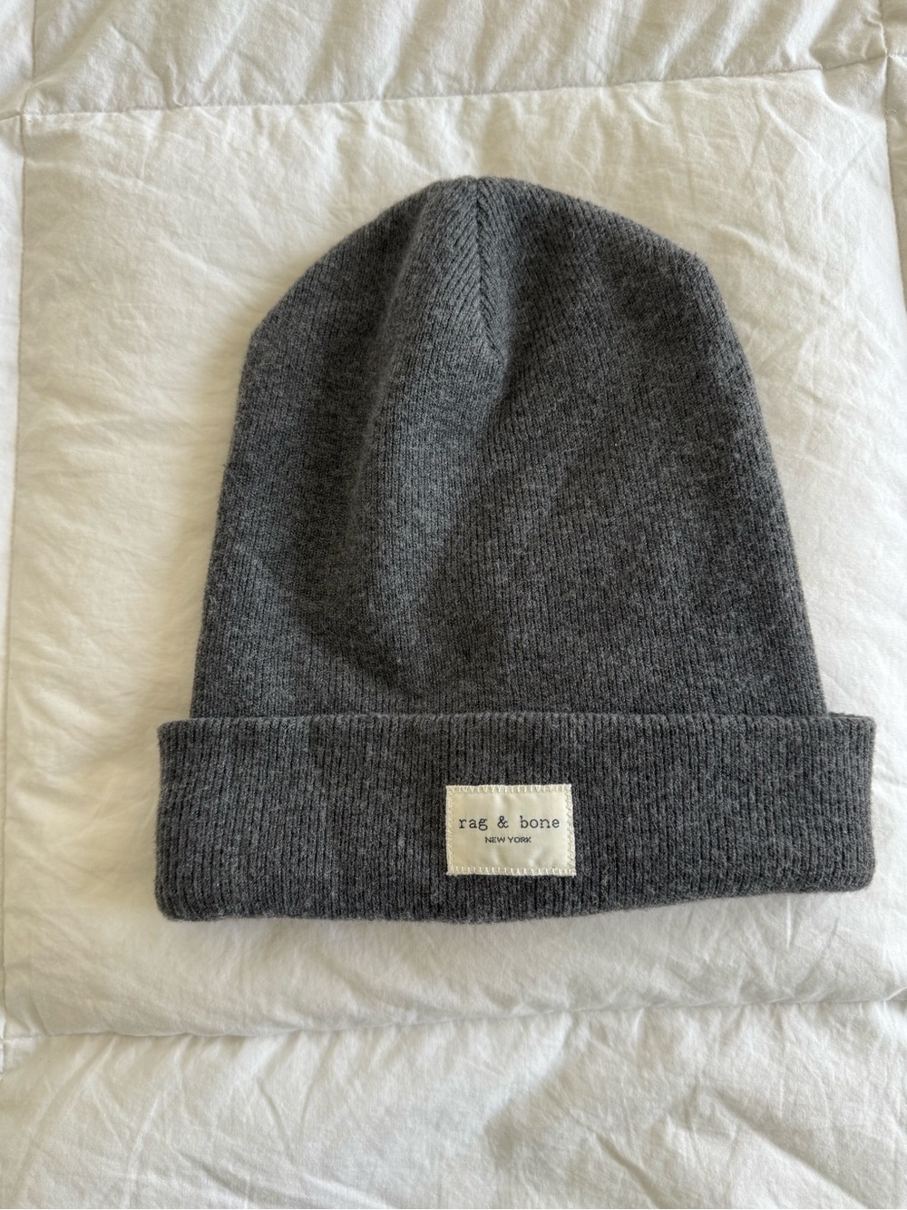 rag & bone Addison Charcoal Gray Rib Knit Beanie